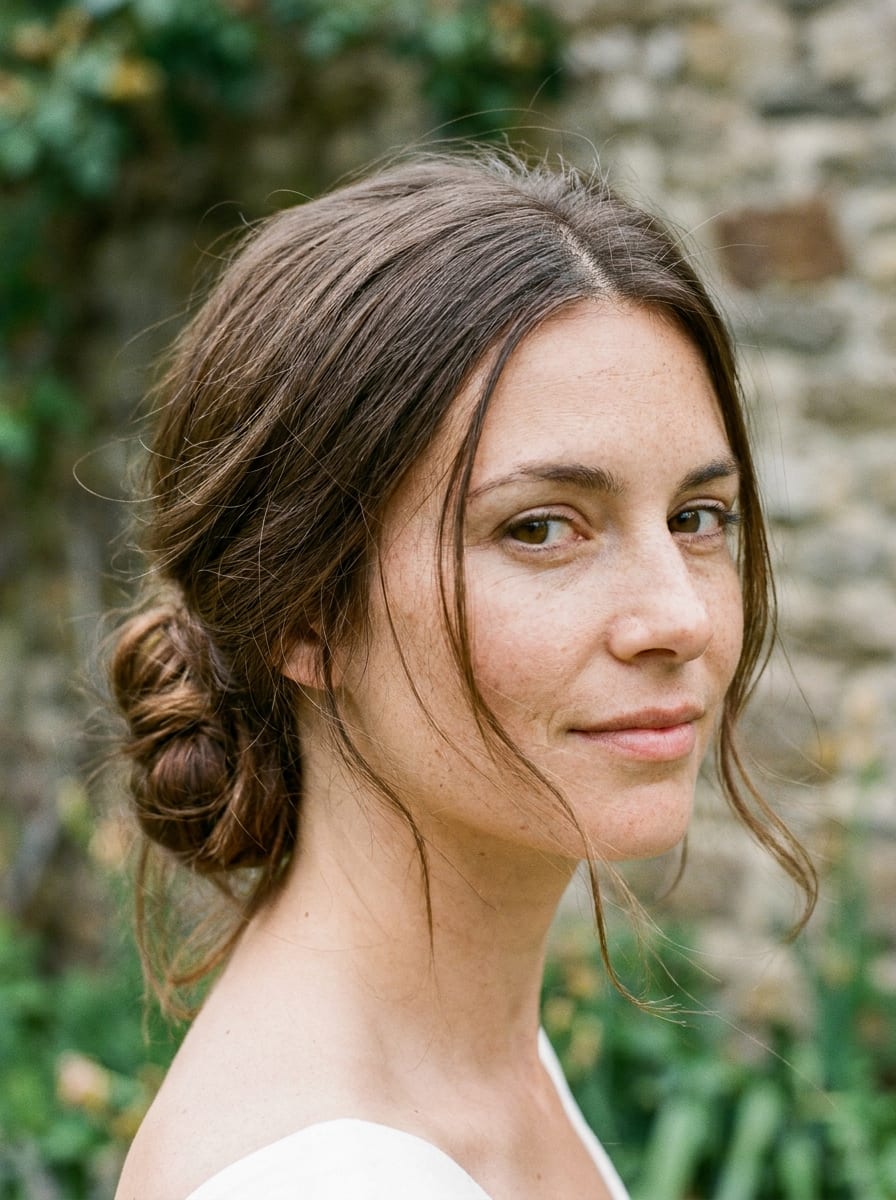 Low Bun mit Mittelscheitel - Hochsteckfrisur für mittellange Haare